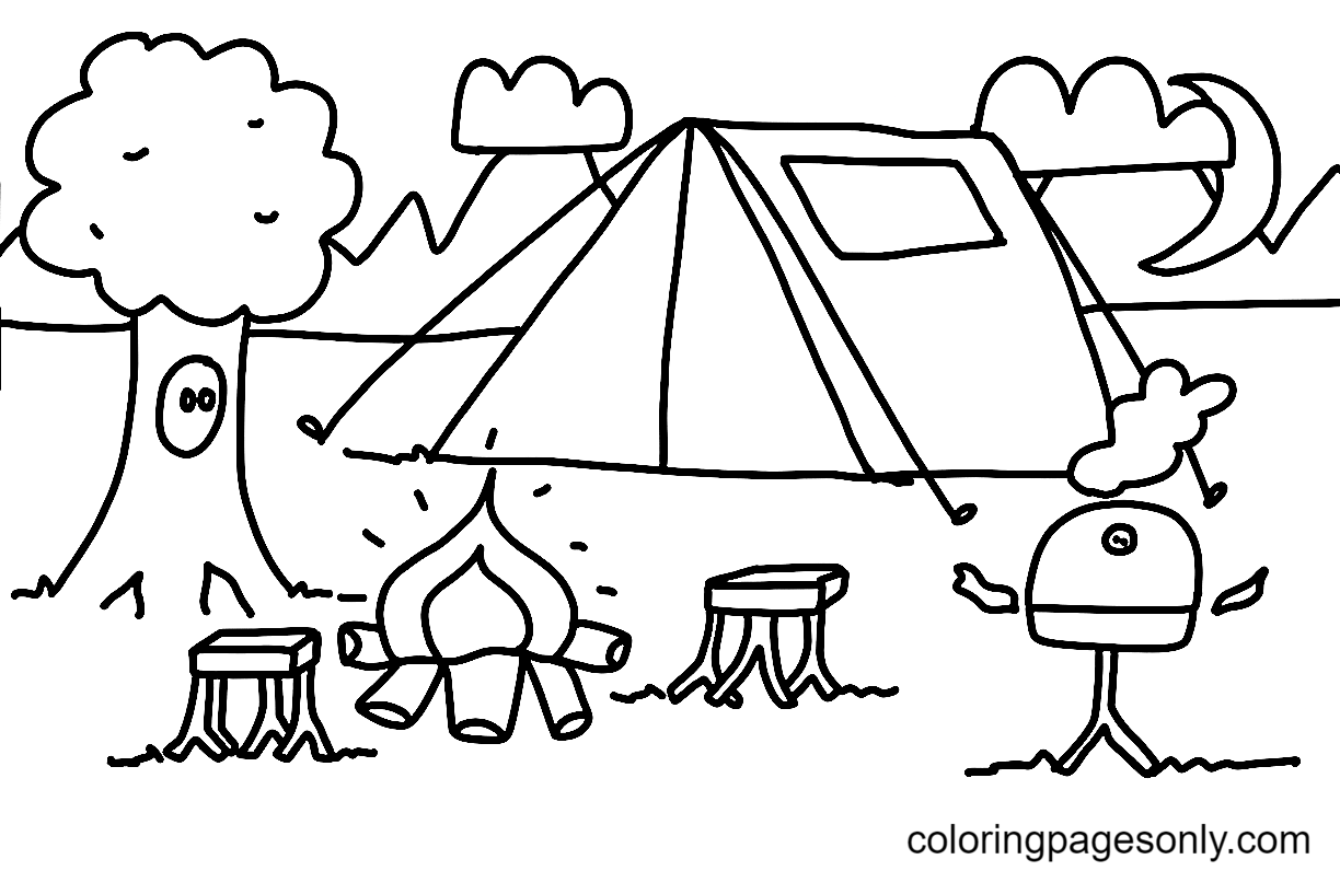 Camping Página Para Colorear Divertida