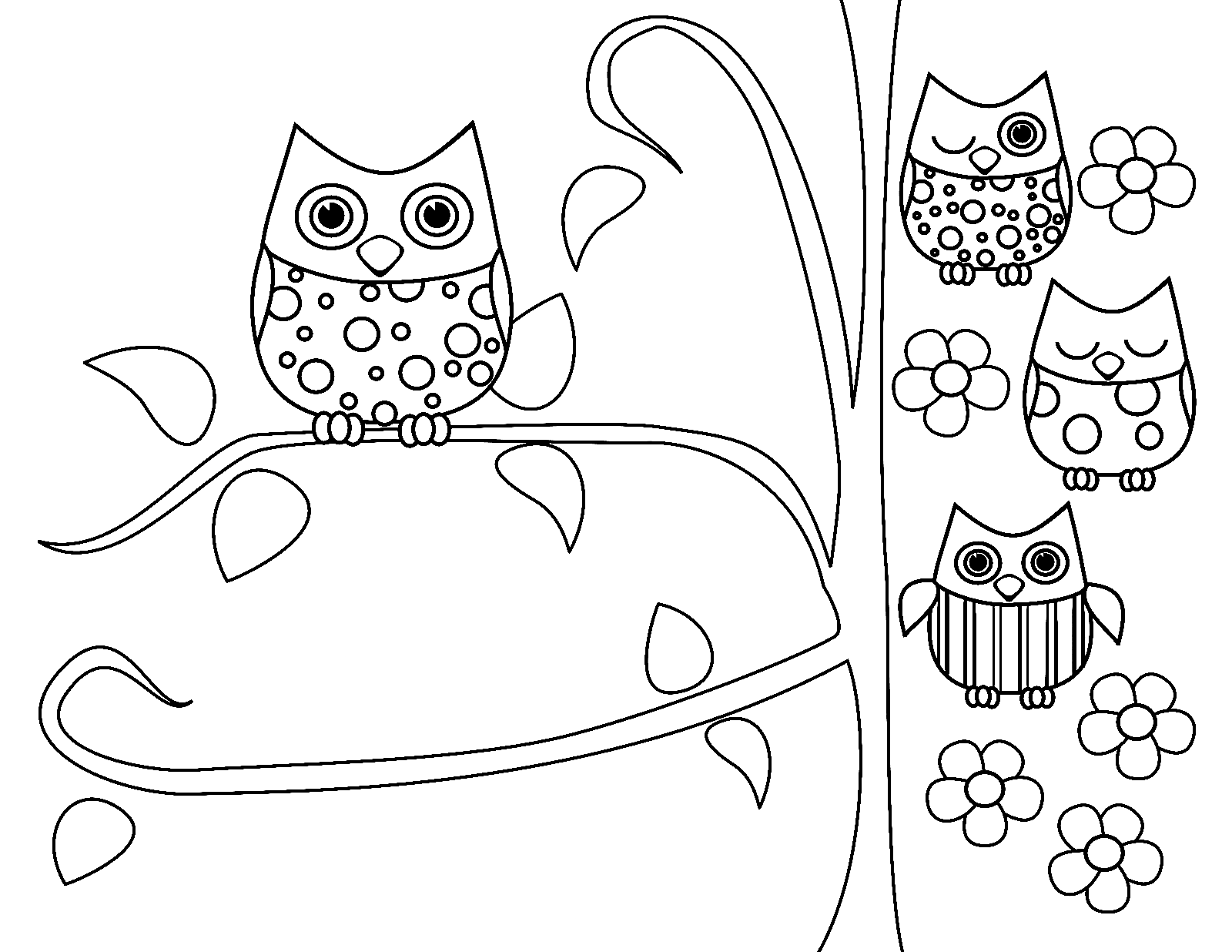 Fun Owls Coloring Page