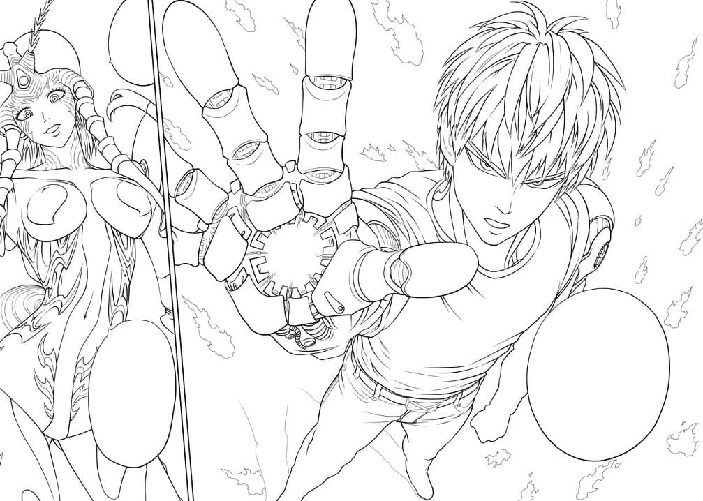 Genos’s Fight Coloring Pages