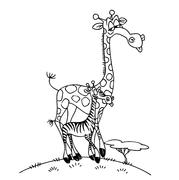 Giraffe And Zebra Coloring Pages