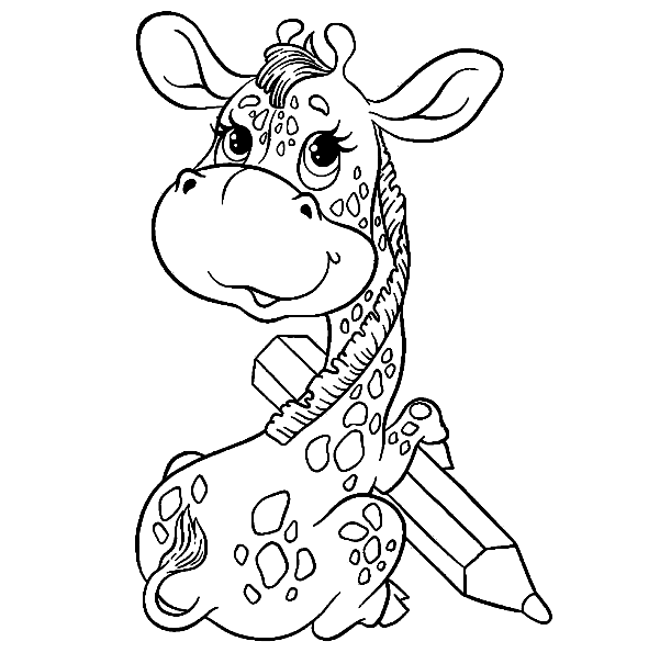 Giraffe with Pencil Coloring Pages