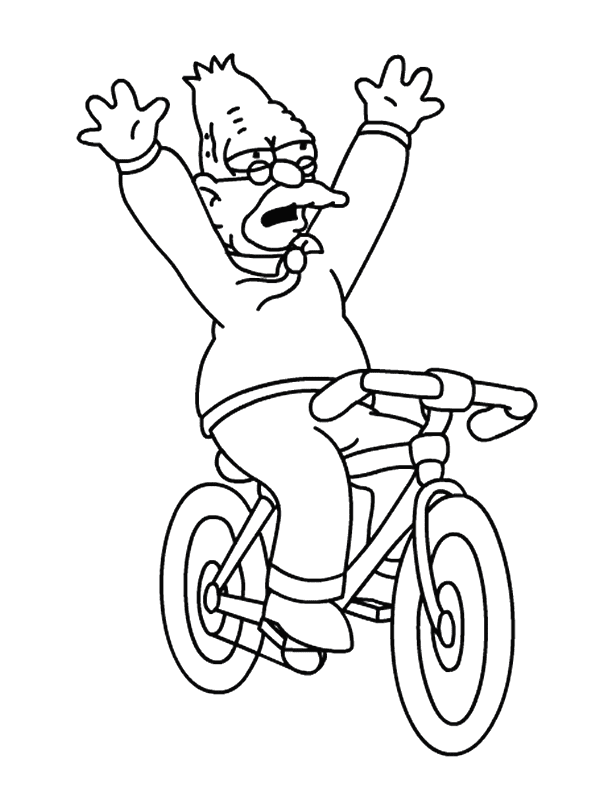 Дедушка Авраам катается на велосипеде из «Симпсонов».