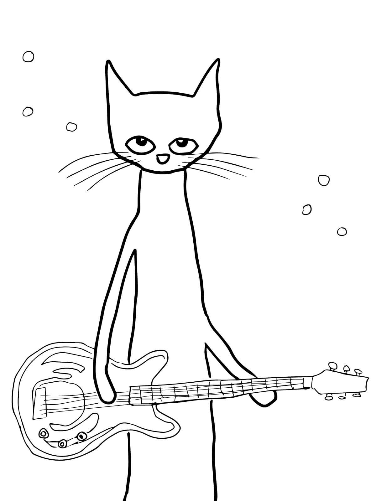 Guitarist Pete the Cat Coloring Page