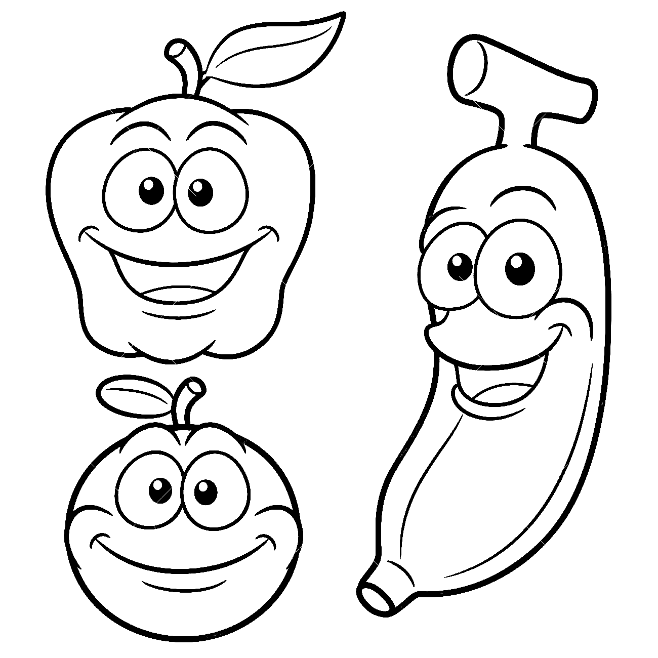 Desenho para colorir de frutas de desenho animado feliz