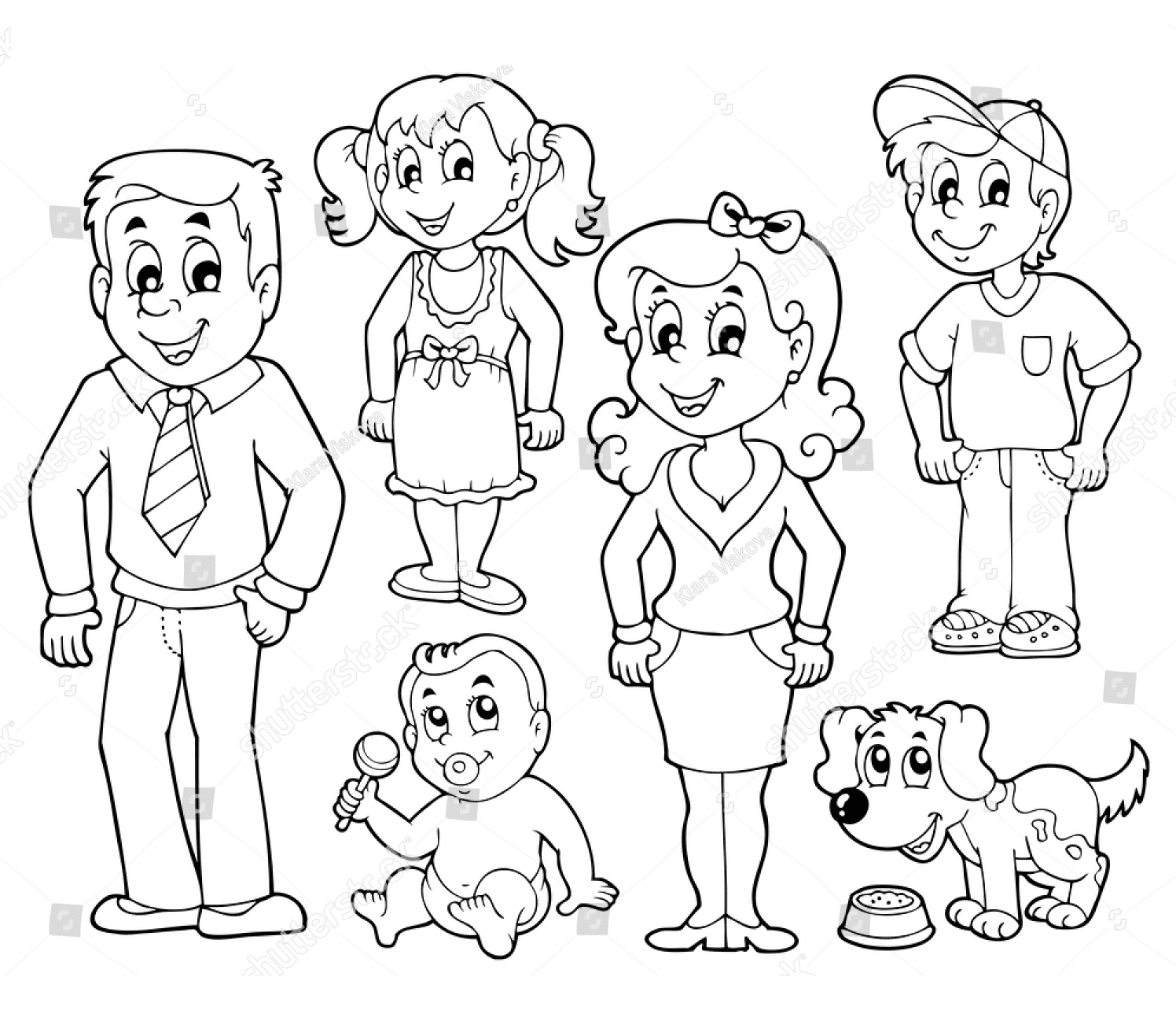 Happy Family and Pet Dog Coloring Page