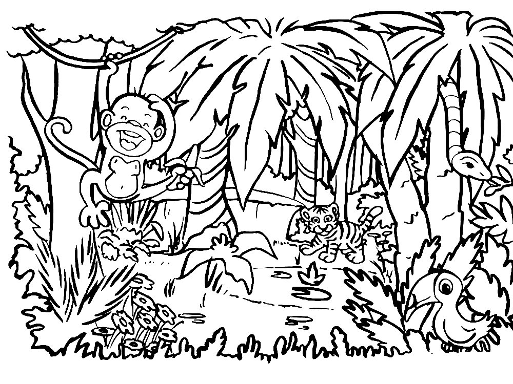 Happy Jungle Coloring Page