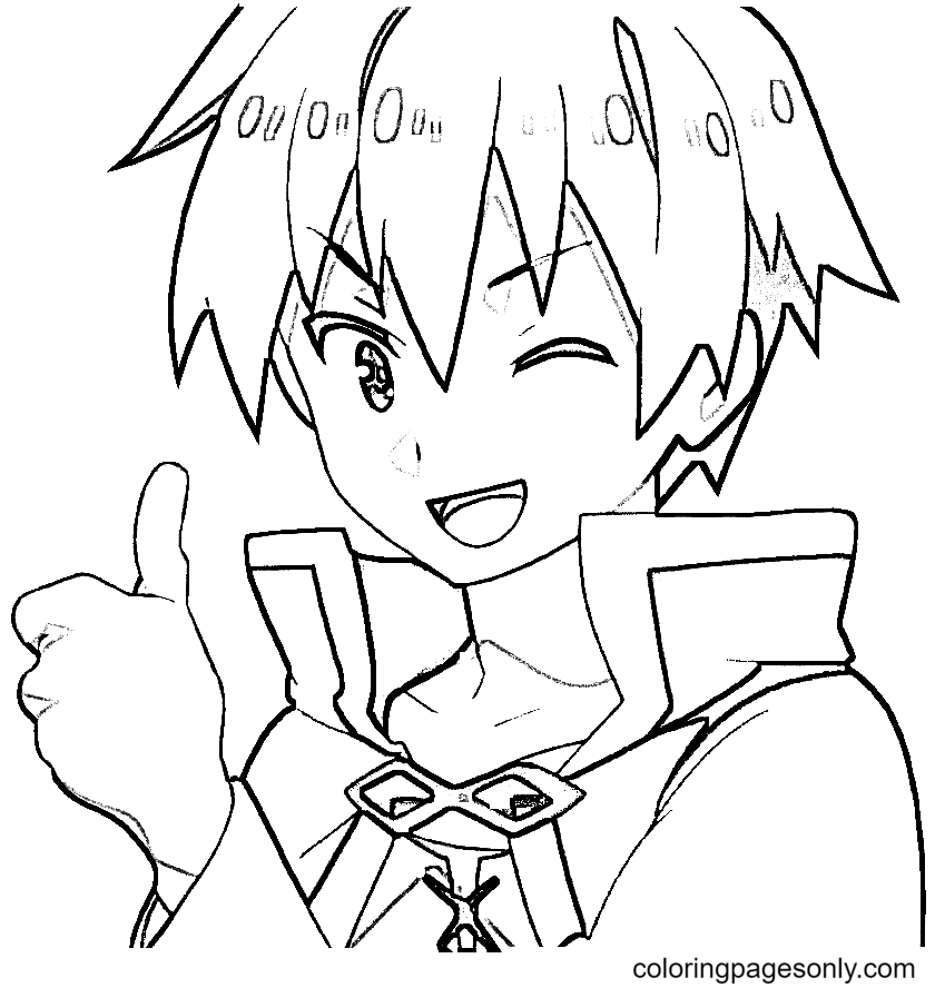 Happy Kazuma KonoSuba Coloring Page