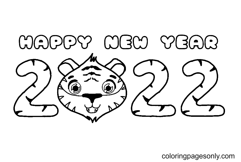 Happy New Year 2022 Tiger Coloring Pages