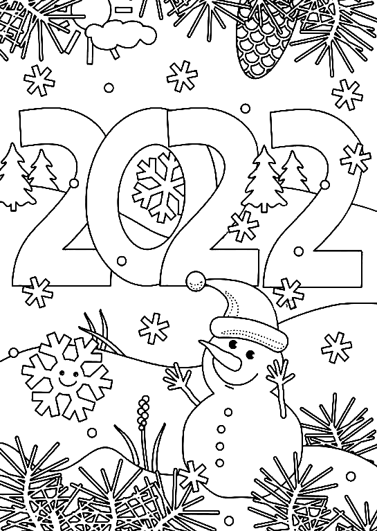 Happy New Year for 2022 Coloring Page