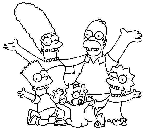 Happy Simpson Family Coloring Page. صفحة تلوين عائلة سيمبسون السعيدة