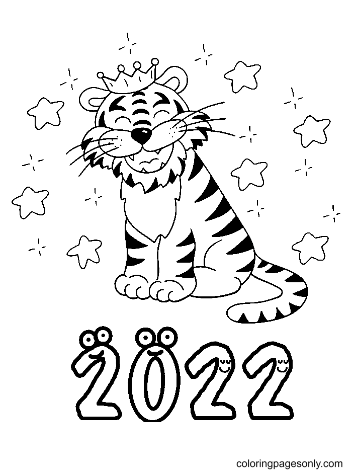 Happy Tiger With 2022 Coloring Pages