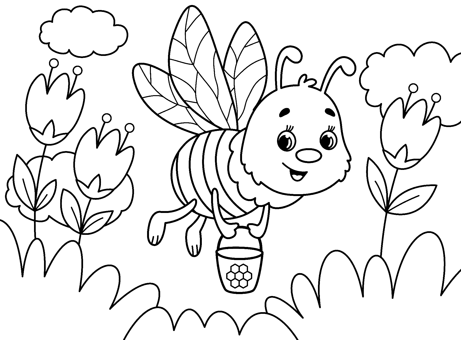 Hardworking Bee Coloring Pages