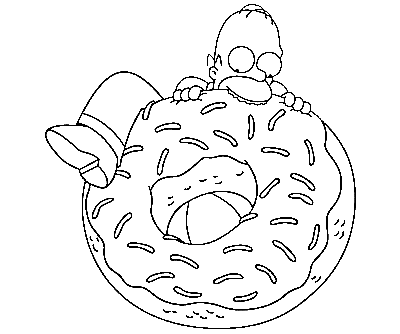 Homer Simpson met grote donut Kleurplaat