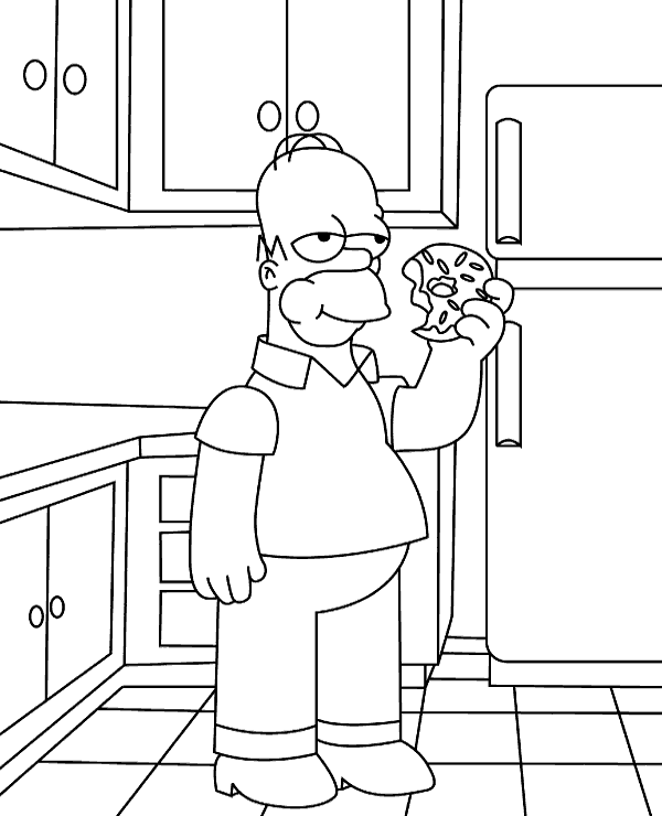 Homer Simpson met Donut Kleurplaat