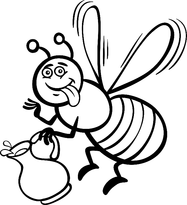 Coloriage de dessin animé d'abeille de miel