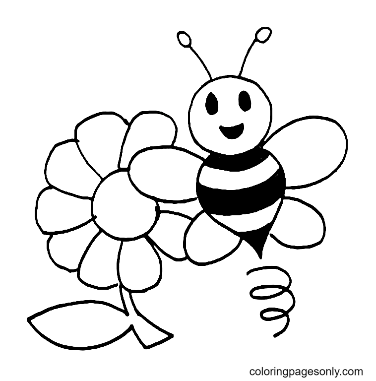 HoneyBee with Flower Coloring Pages