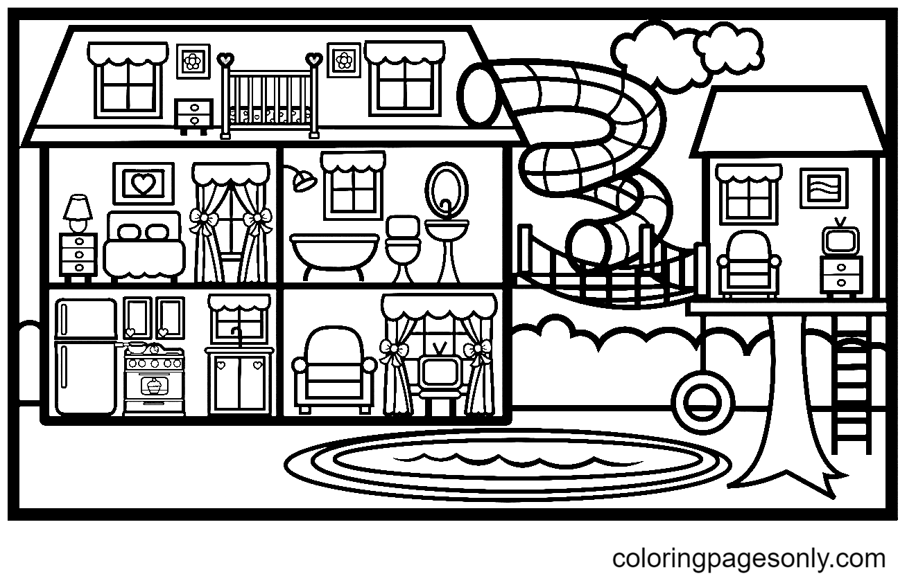 House, Slide and Tree House Coloring Pages