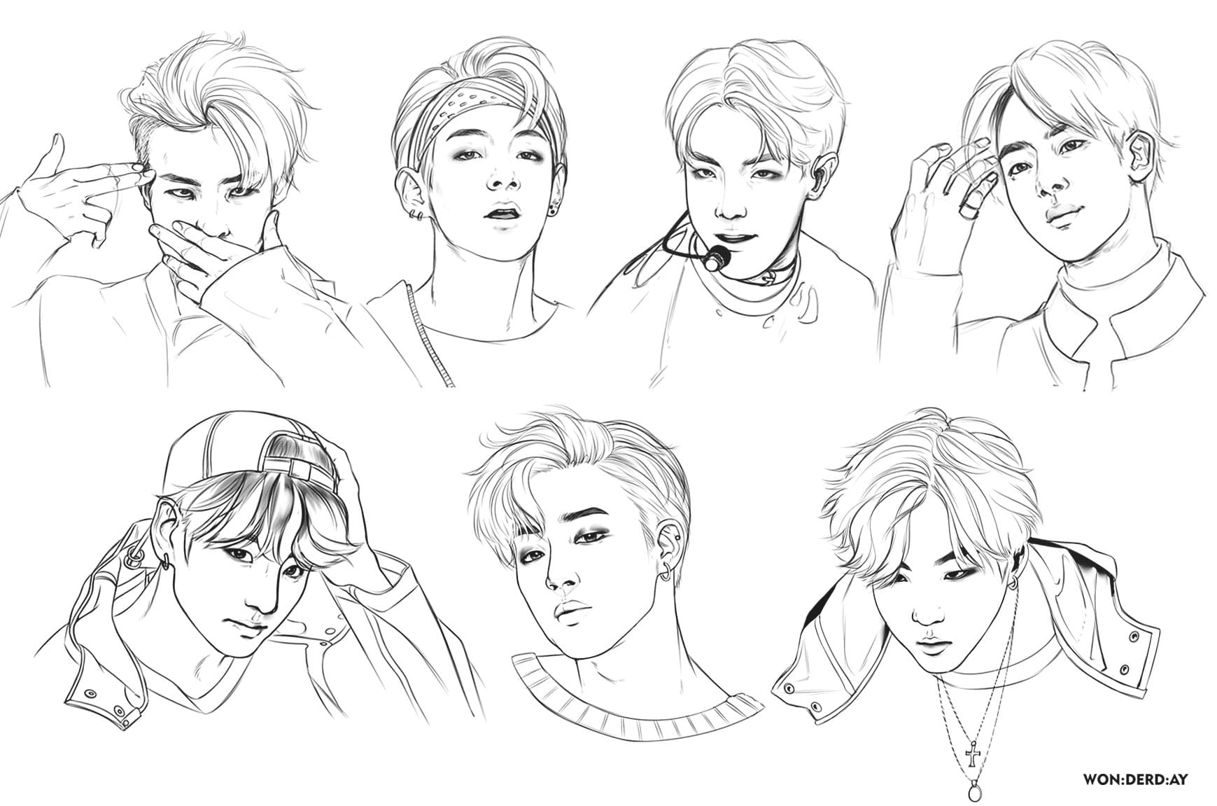 Korean guys BTS Coloring Pages