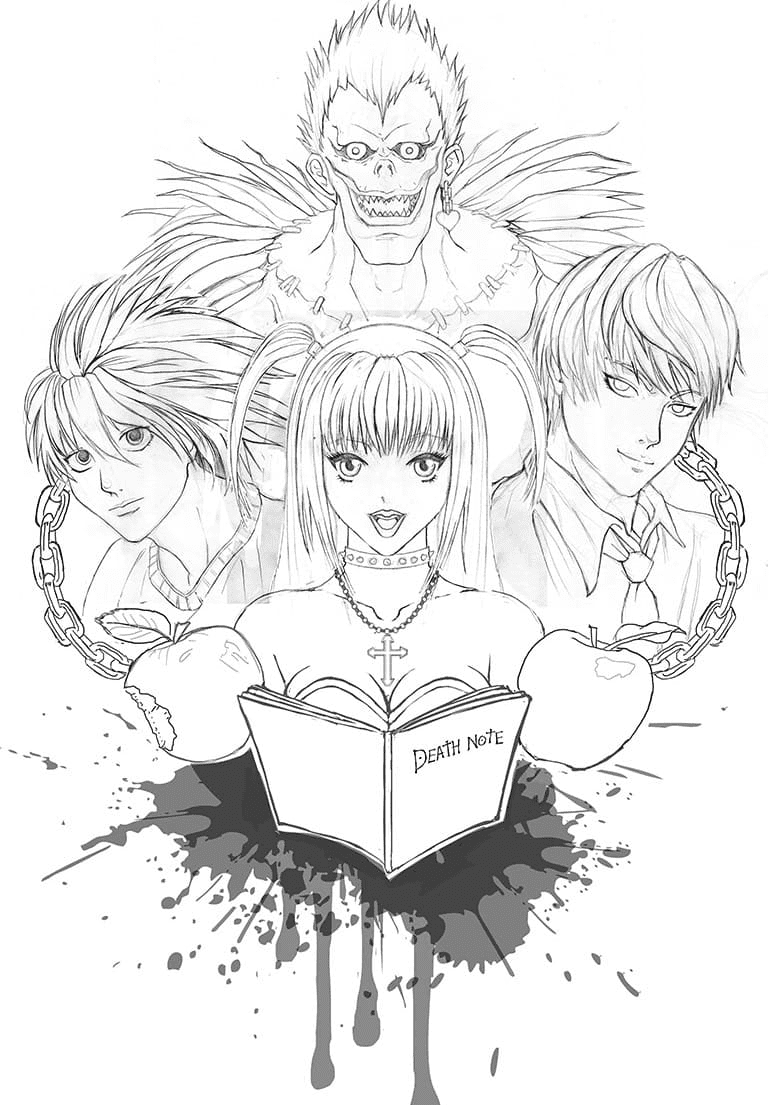 L, Yagami, Ryuk, Misa Coloring Pages   Death Note Coloring Pages ...