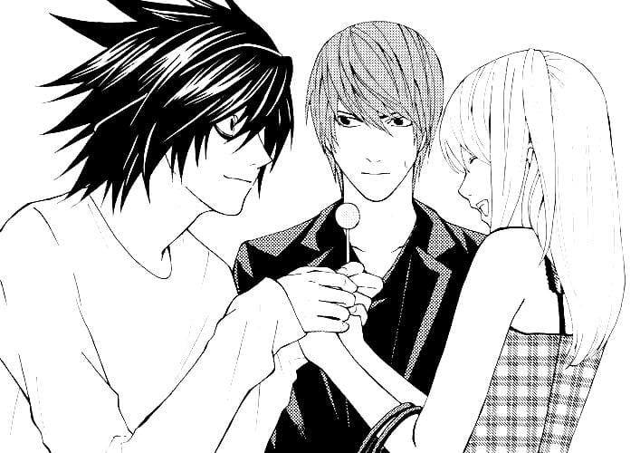 L, Yagami and Misa Coloring Page