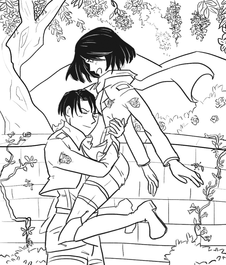 Desenho para colorir de Levi e Mikasa Ackerman
