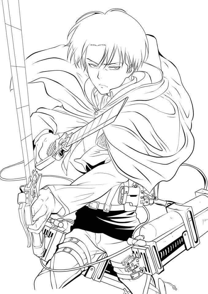 Levi with weapons Coloring Page