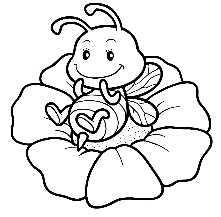 Little Bee on Flower Coloring Page