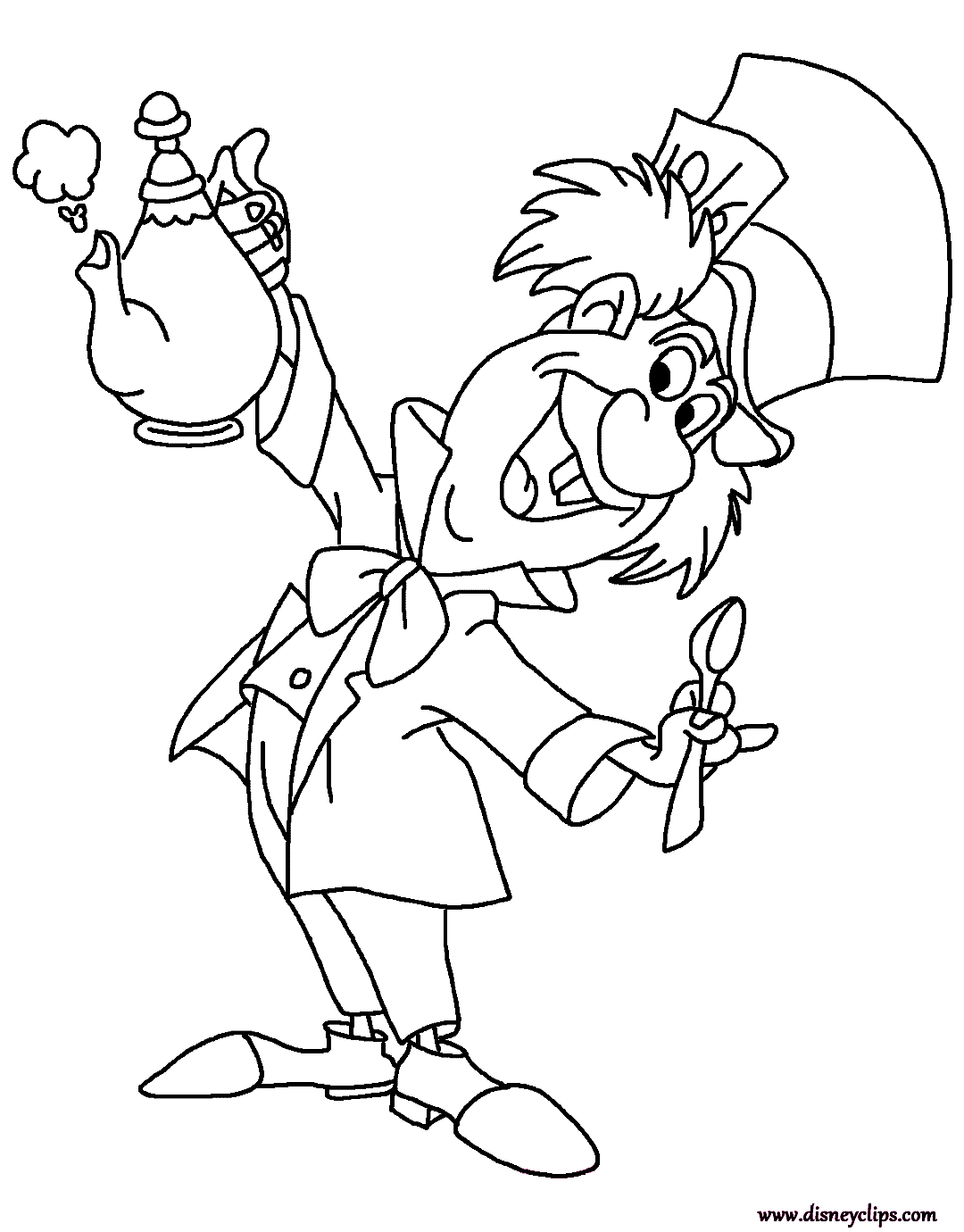 Mad Hatter Holding a Teapot Coloring Page