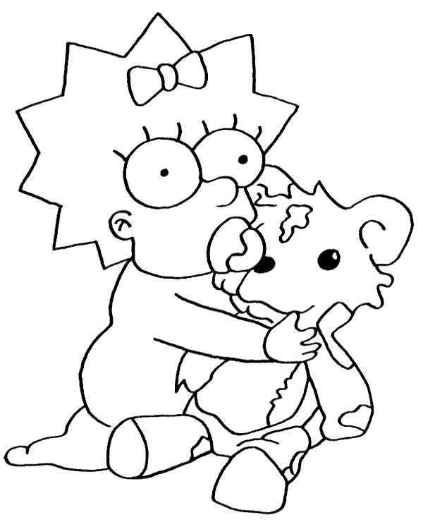 Maggie com o ursinho de pelúcia dos Simpsons