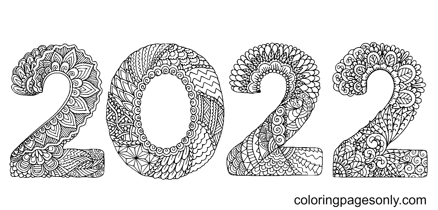 Mandala Happy new year 2022 Coloring Pages - Free Printable Coloring Pages