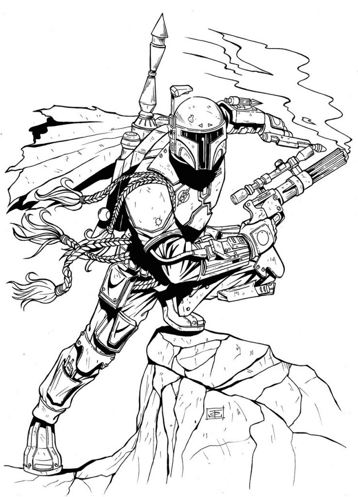 Mandalorian on the rock Coloring Page