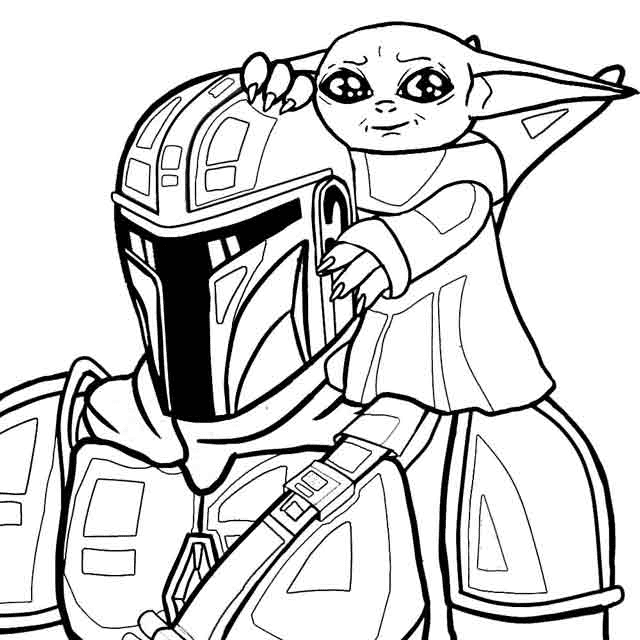 Mandalorian With Grogu Baby Yoda Coloring Pages