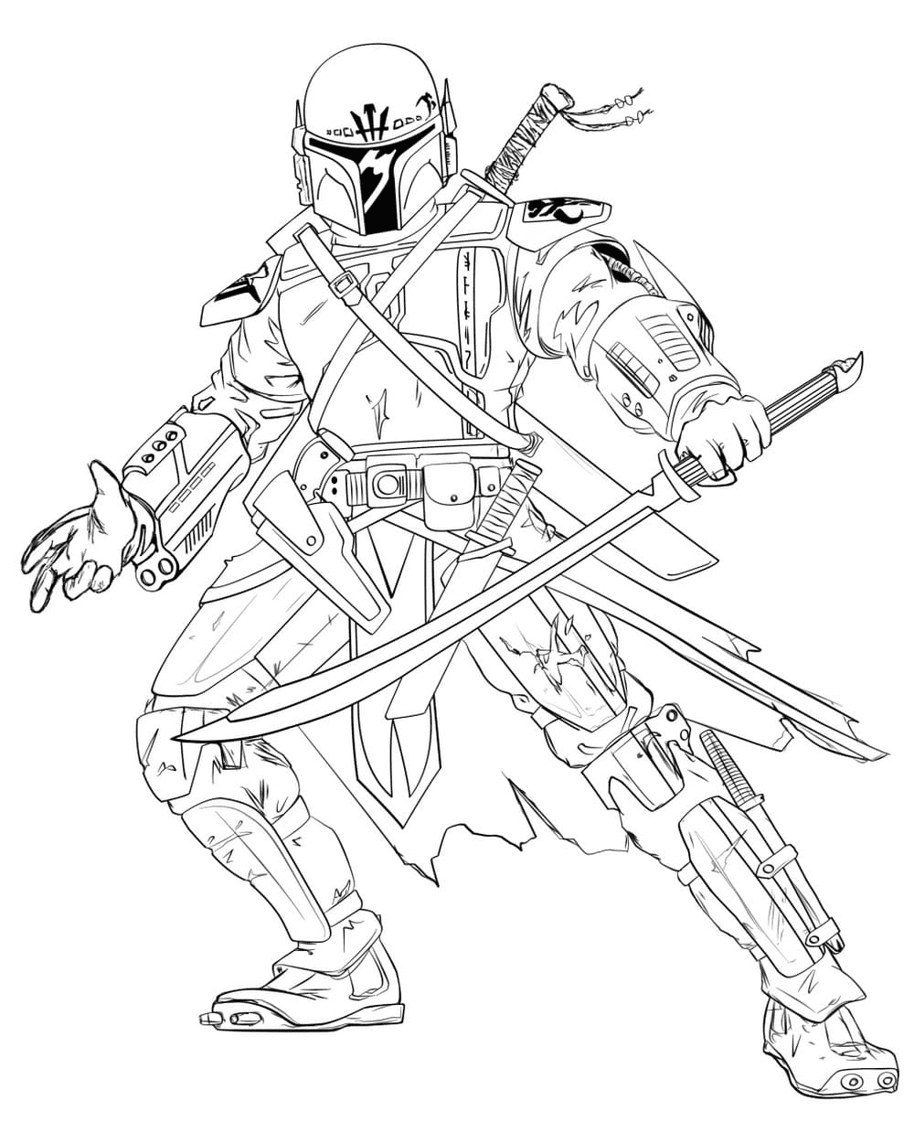Mandalorian with sword Coloring Page