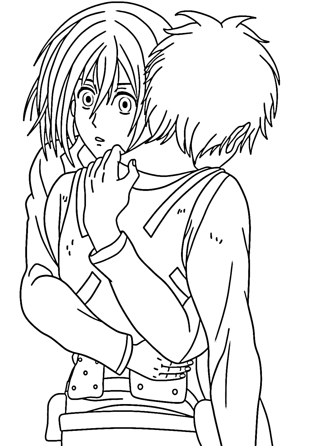 Mikasa and Eren Coloring Page