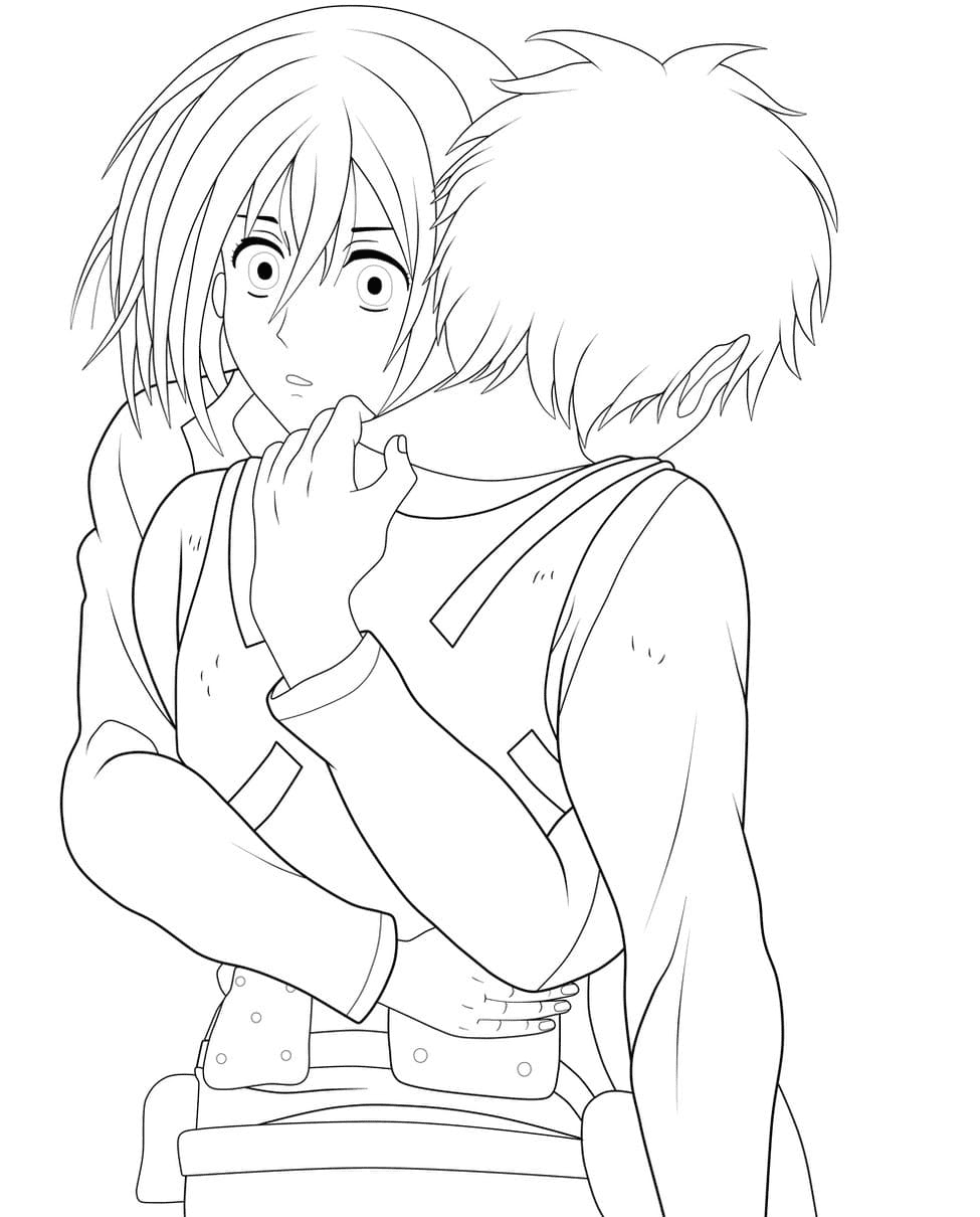 Mikasa and Eren Coloring Page