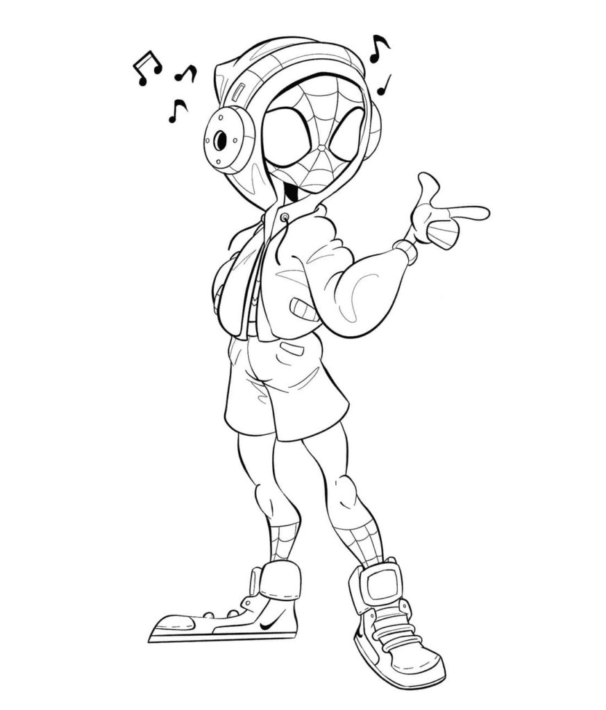 Miles Morales in headphones Coloring Pages
