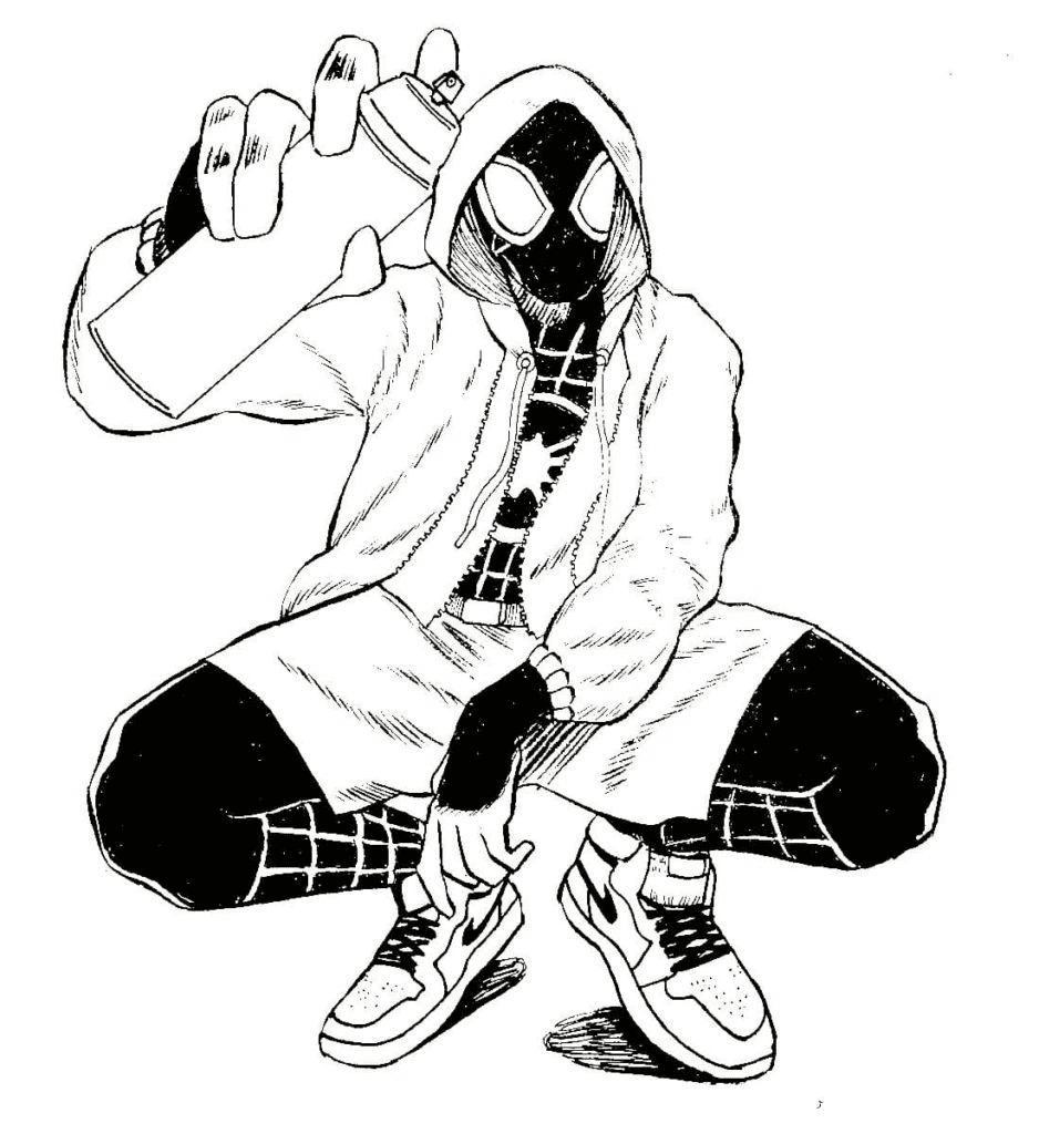Miles Morales painting graffiti Coloring Pages