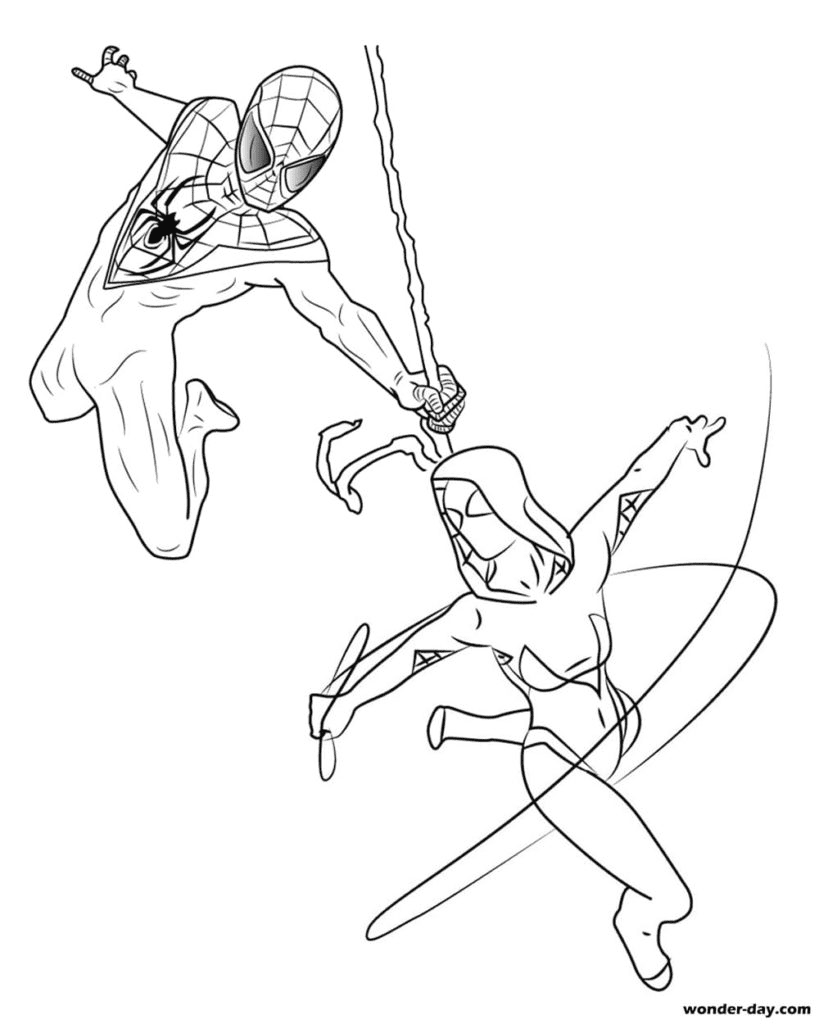 Miles Morales with Gwen Coloring Page