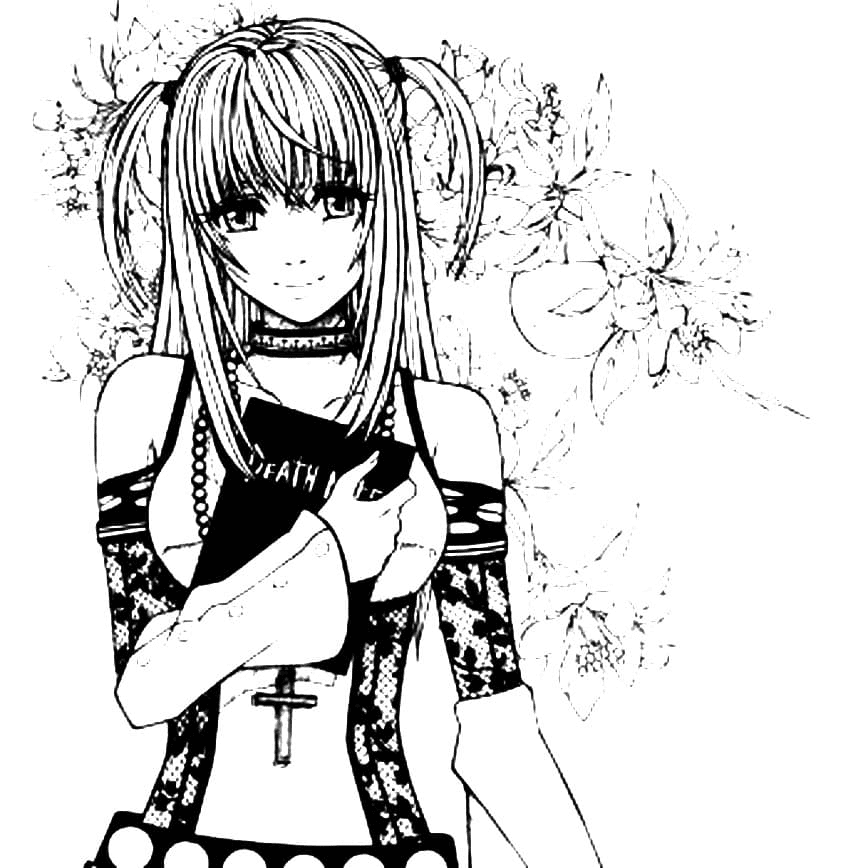 Misa with a Death Note Coloring Page