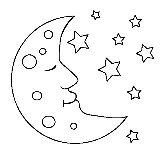 Moon Sleeping and Stars Twinkling Coloring Page