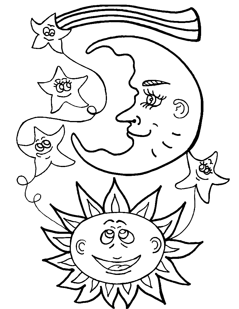 Moon Sun and Stars Coloring Pages