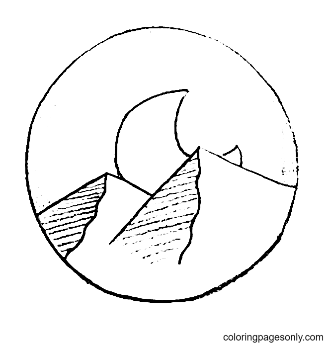 Moon and Mountains Coloring Page