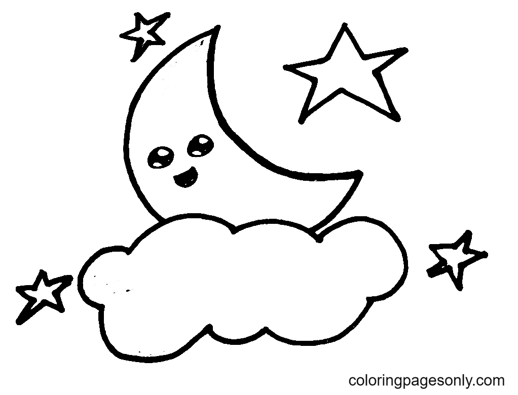 Lune avec nuages ​​et étoiles de la Lune