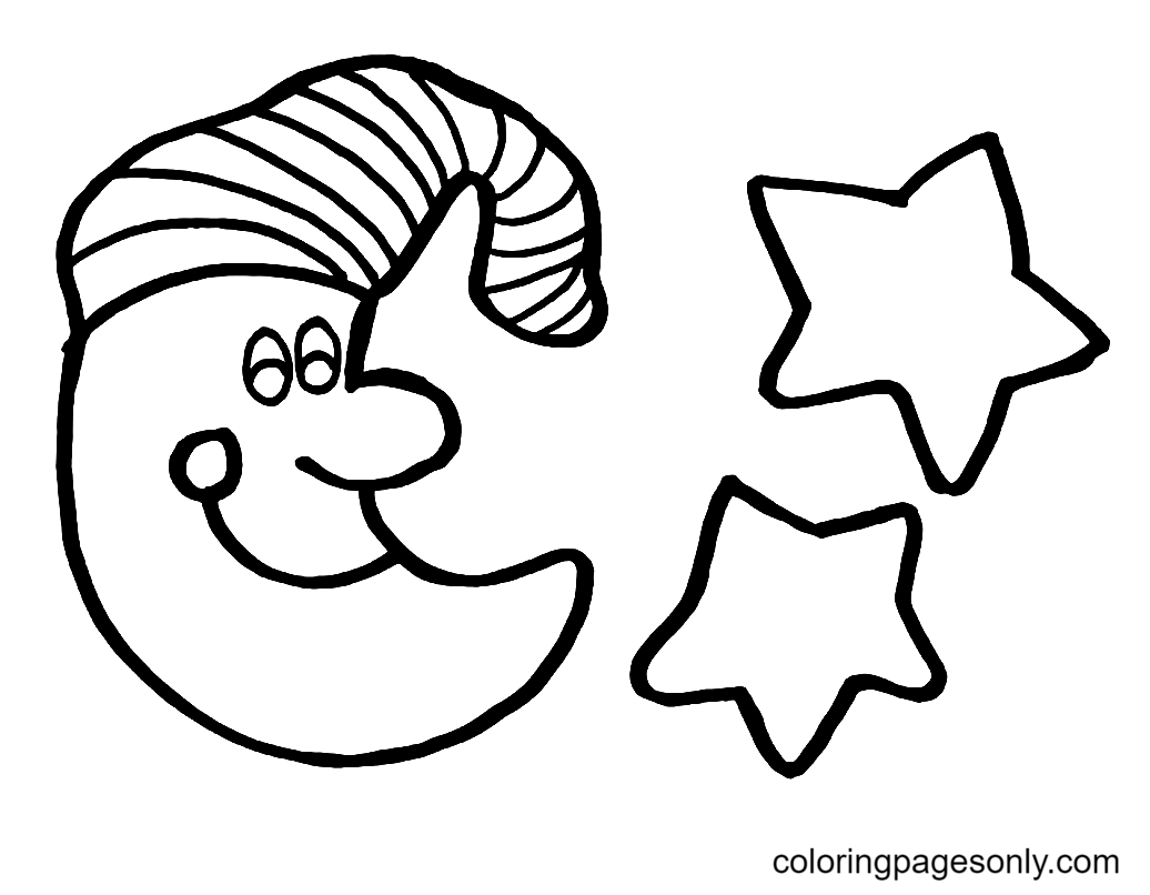 Moon with Stars Coloring Pages