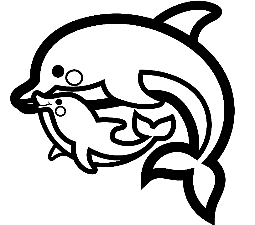 Mother and Baby Dolphin Coloring Page