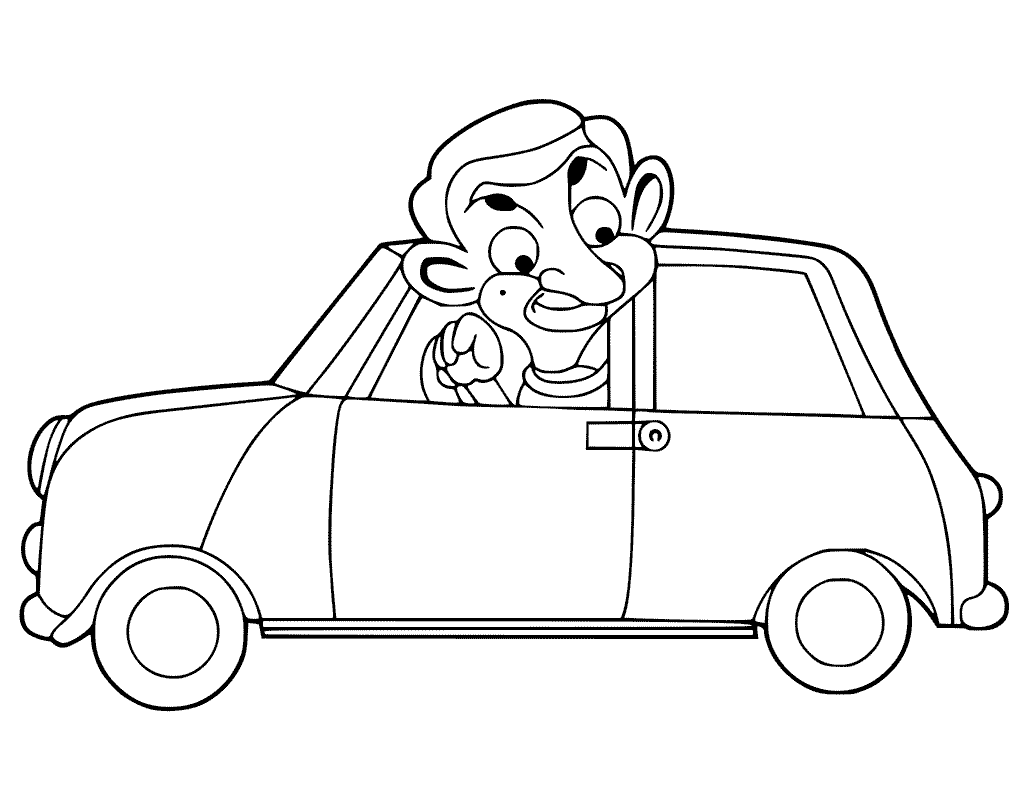 Mr Bean in auto van Mr. Bean