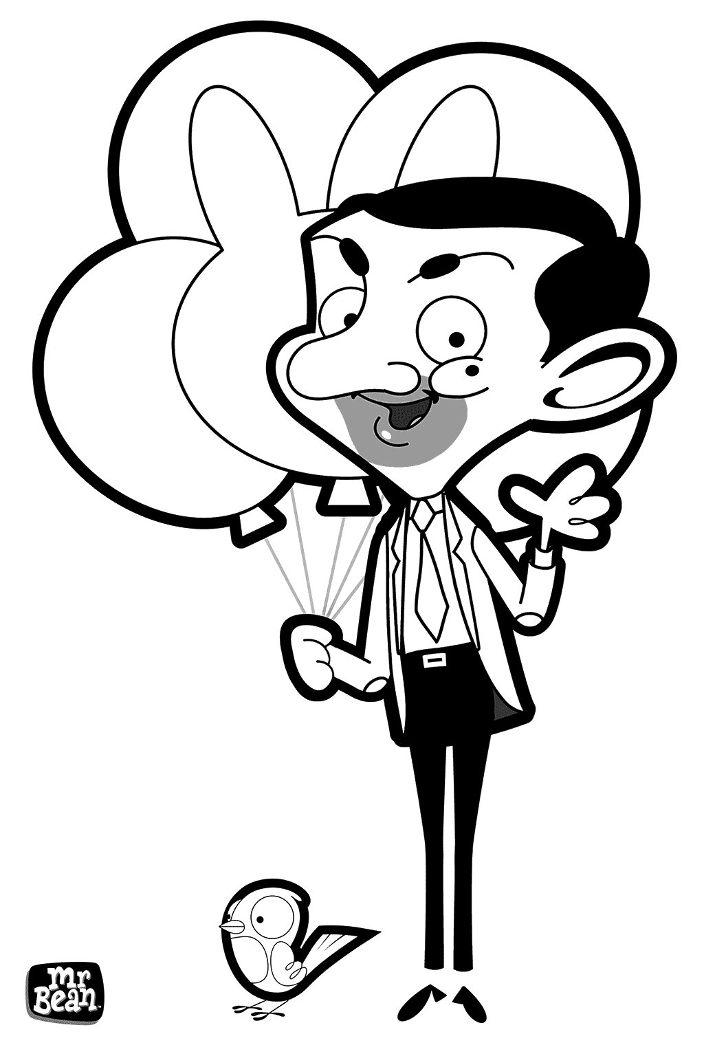 Mr Bean with Balloons Coloring Page