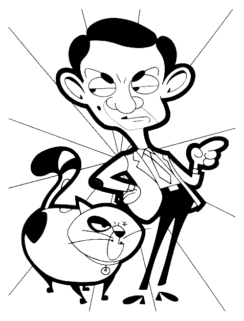Mr. Bean And Scrapper Coloring Page
