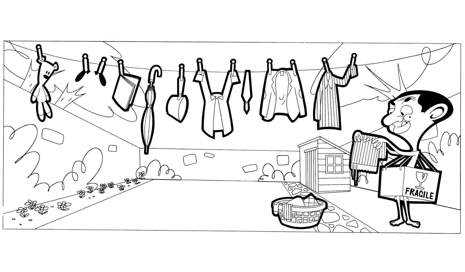 Mr. Bean Doing Laundry Coloring Page