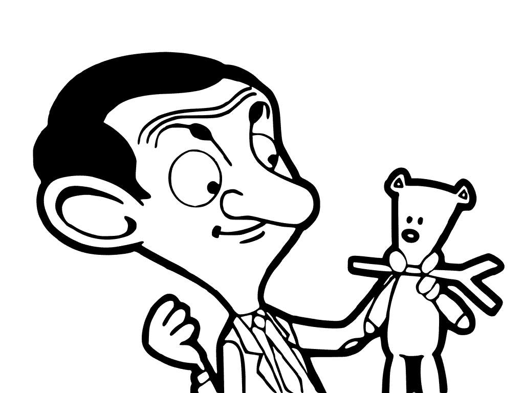 Mr. Bean and Teddy Coloring Page